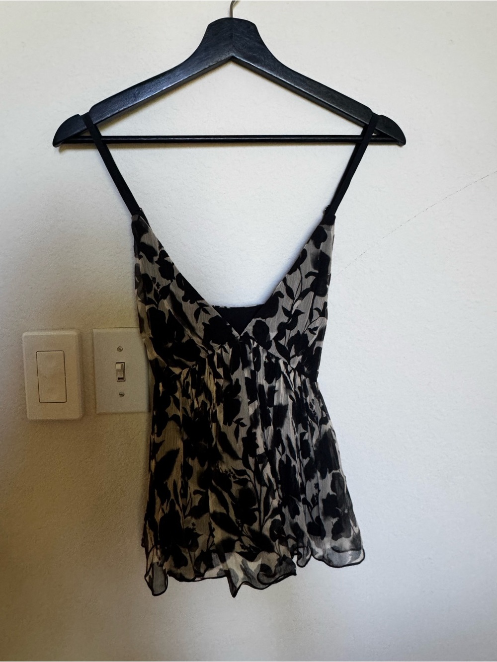 J. Crew Black and Cream Floral Chiffon Camisole